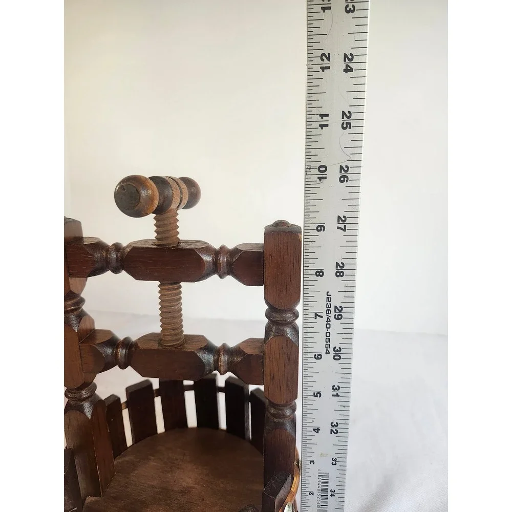 Vintage Houston Foods Wishing Well Wooden Nutcracker Screw Press Barrel Design